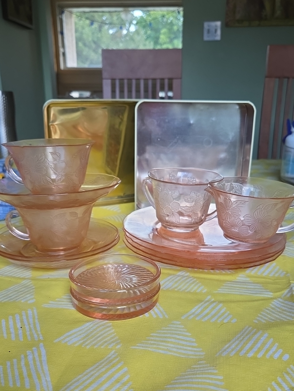 Vintage Pink Depression Glass Tea Cup and Saucer Set